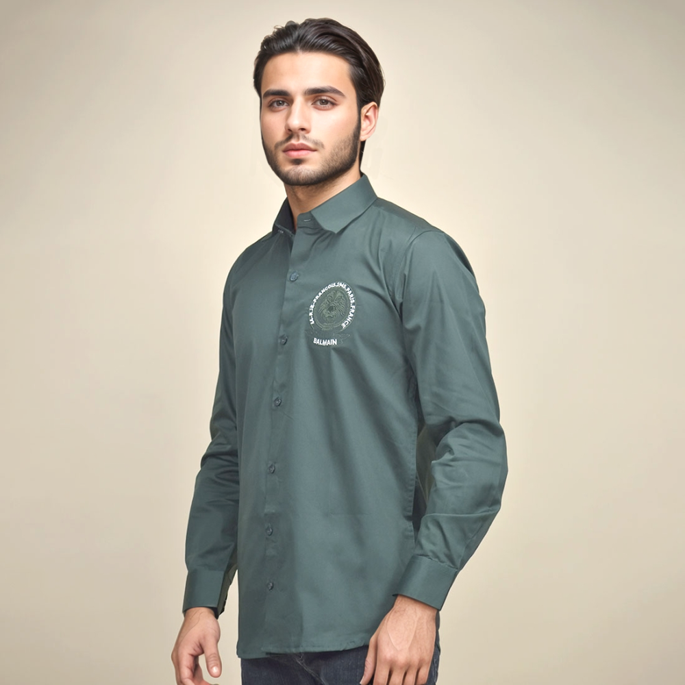 Green Balmain Embroidered logo Grey Premium Shirt