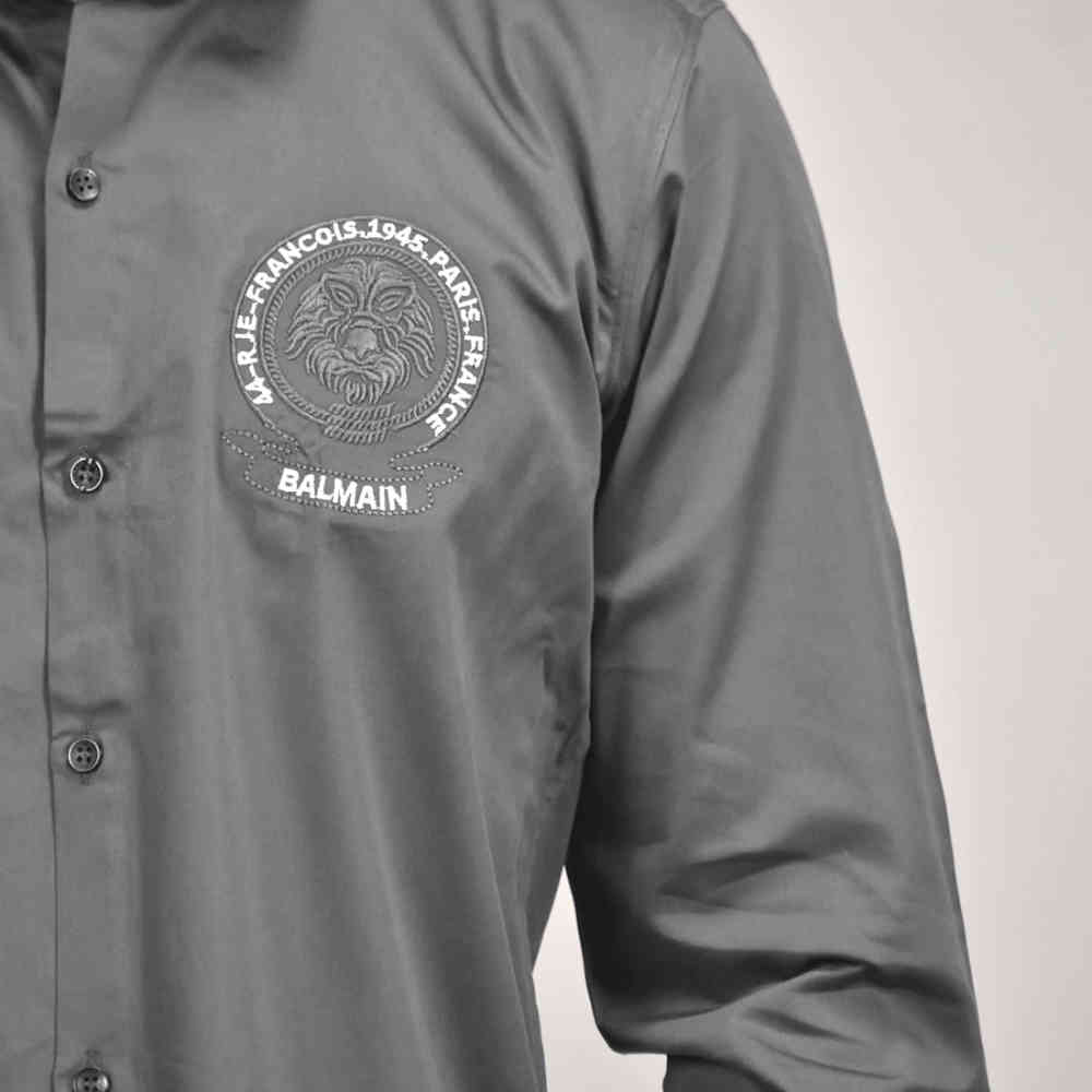 Balmain Embroidered logo Grey Premium Shirt-4