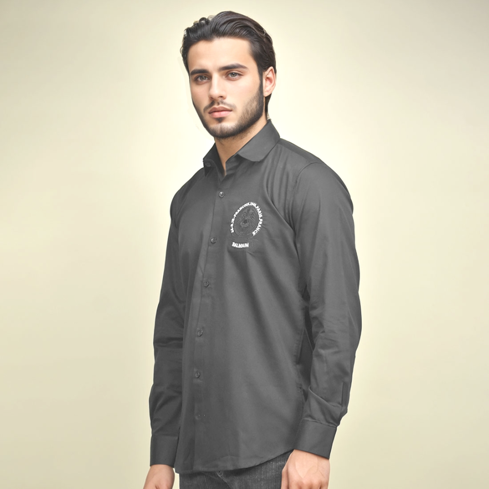 Black Balmain Embroidered logo Grey Premium Shirt