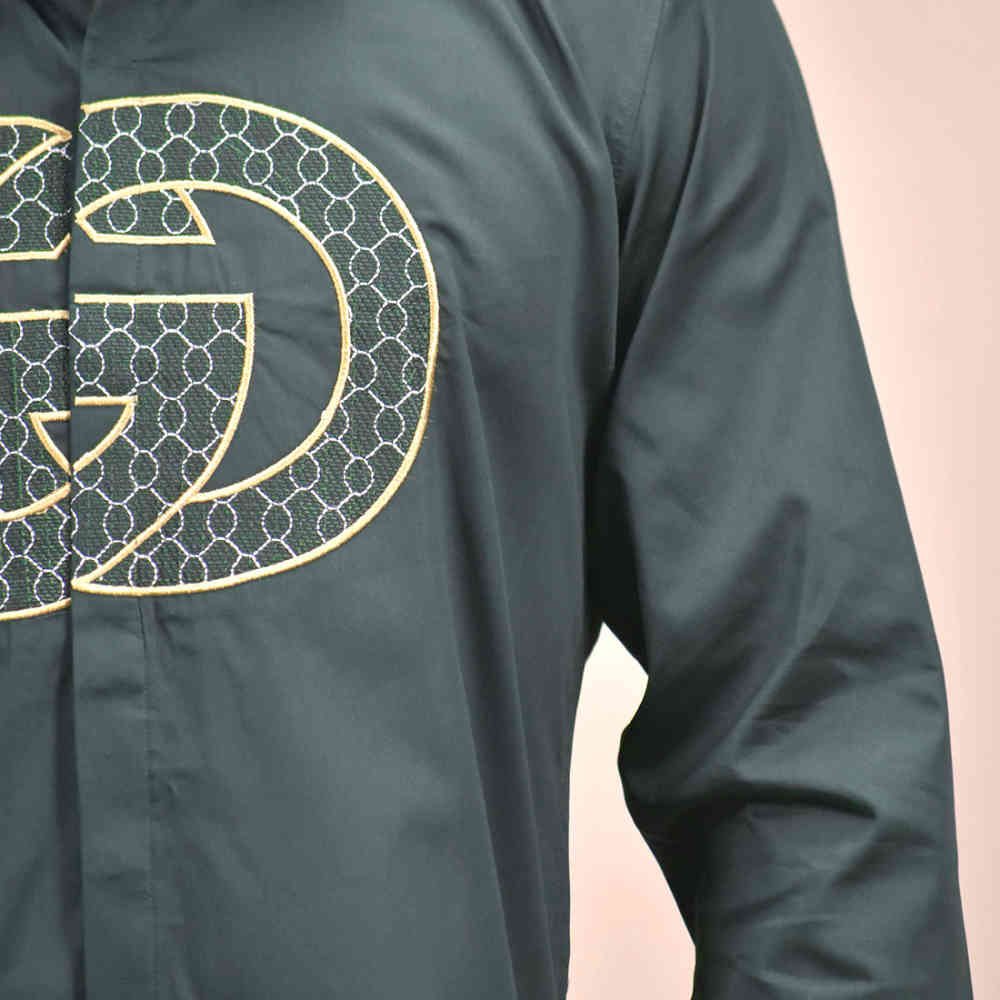 Gucci Embroidered logo Green Luxury Shirt-4