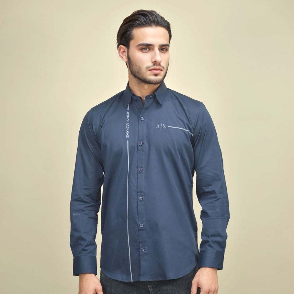 Armani Exchange Pipe logo Navy Blue Premium Shirt-1
