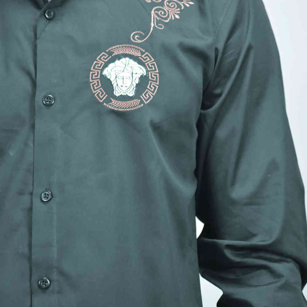 Versace Medusa Embroidered Green Premium Shirt-4