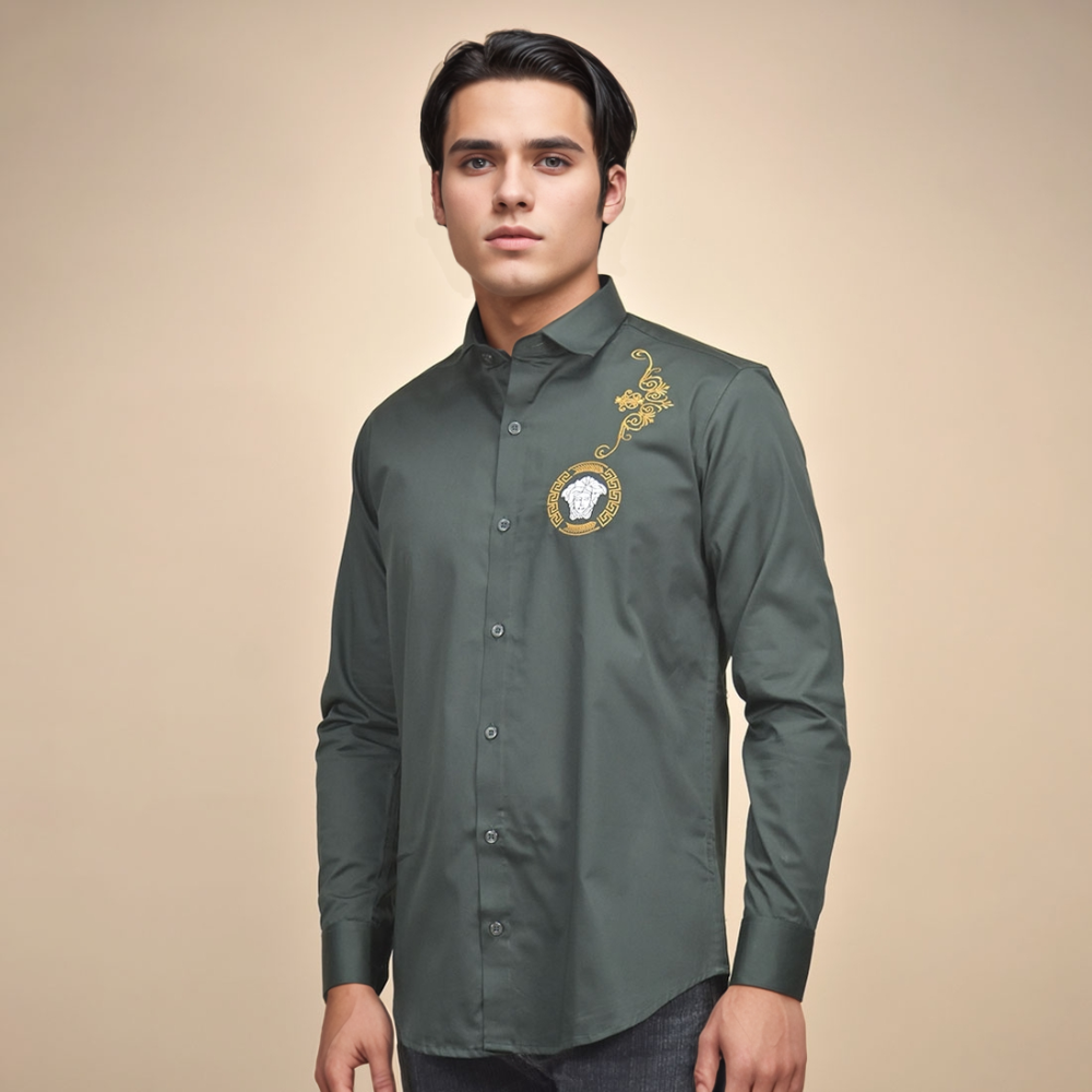 Green Versace Medusa Embroidered White Premium Shirt
