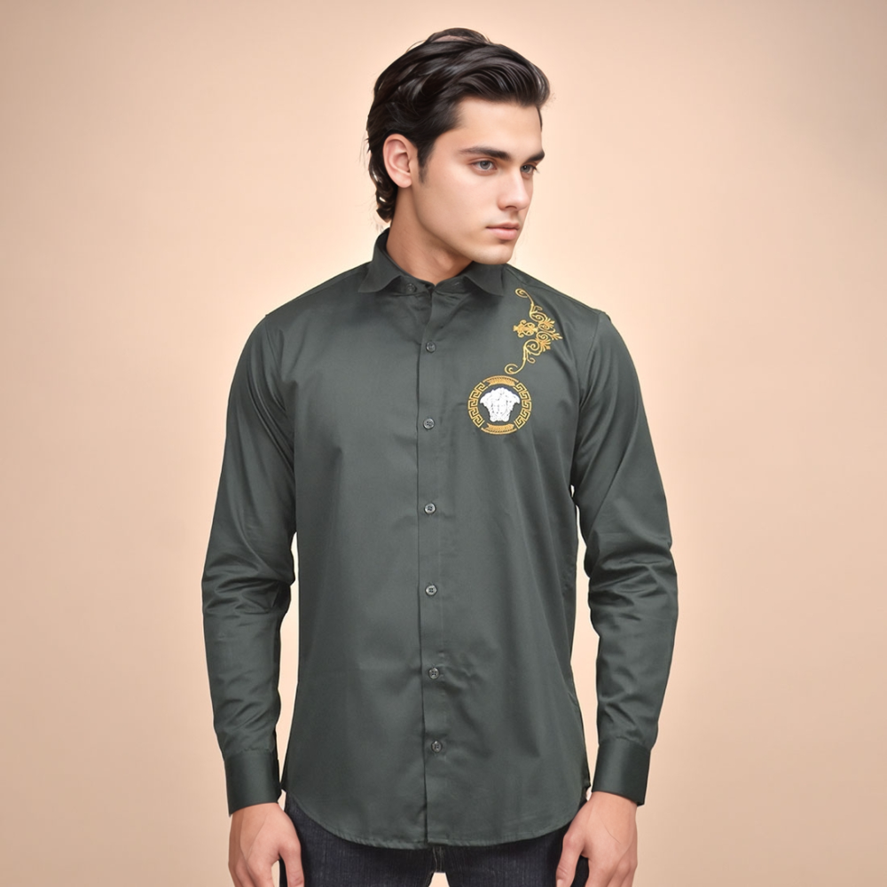 Versace Medusa Embroidered Green Premium Shirt-1