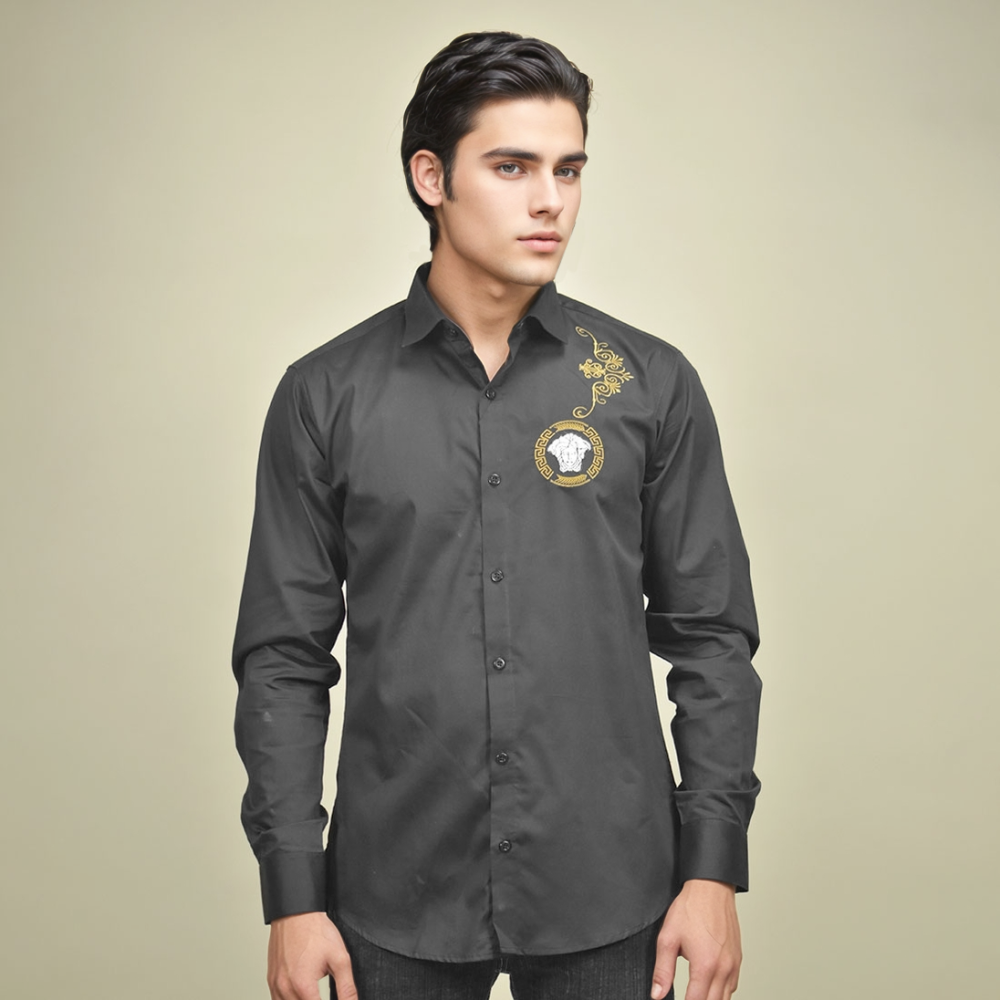 Versace Medusa Embroidered Black Premium Shirt-1