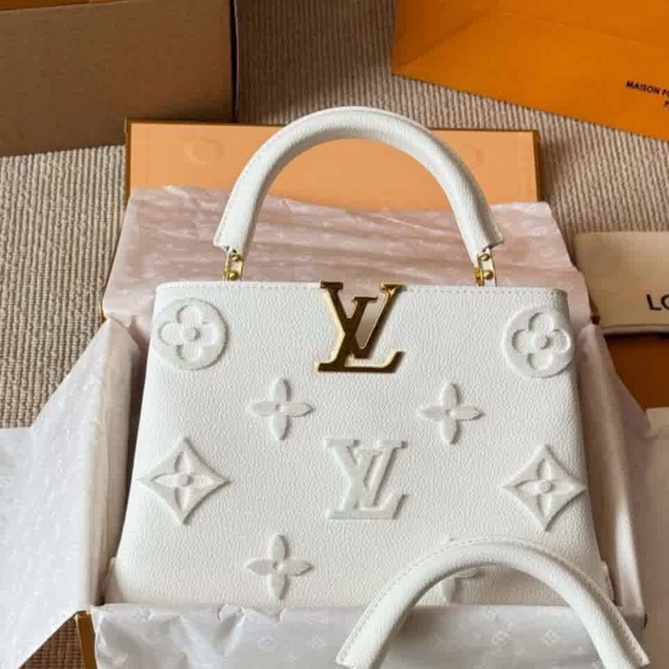 White Louis Vuitton Cappucines Black Handbag