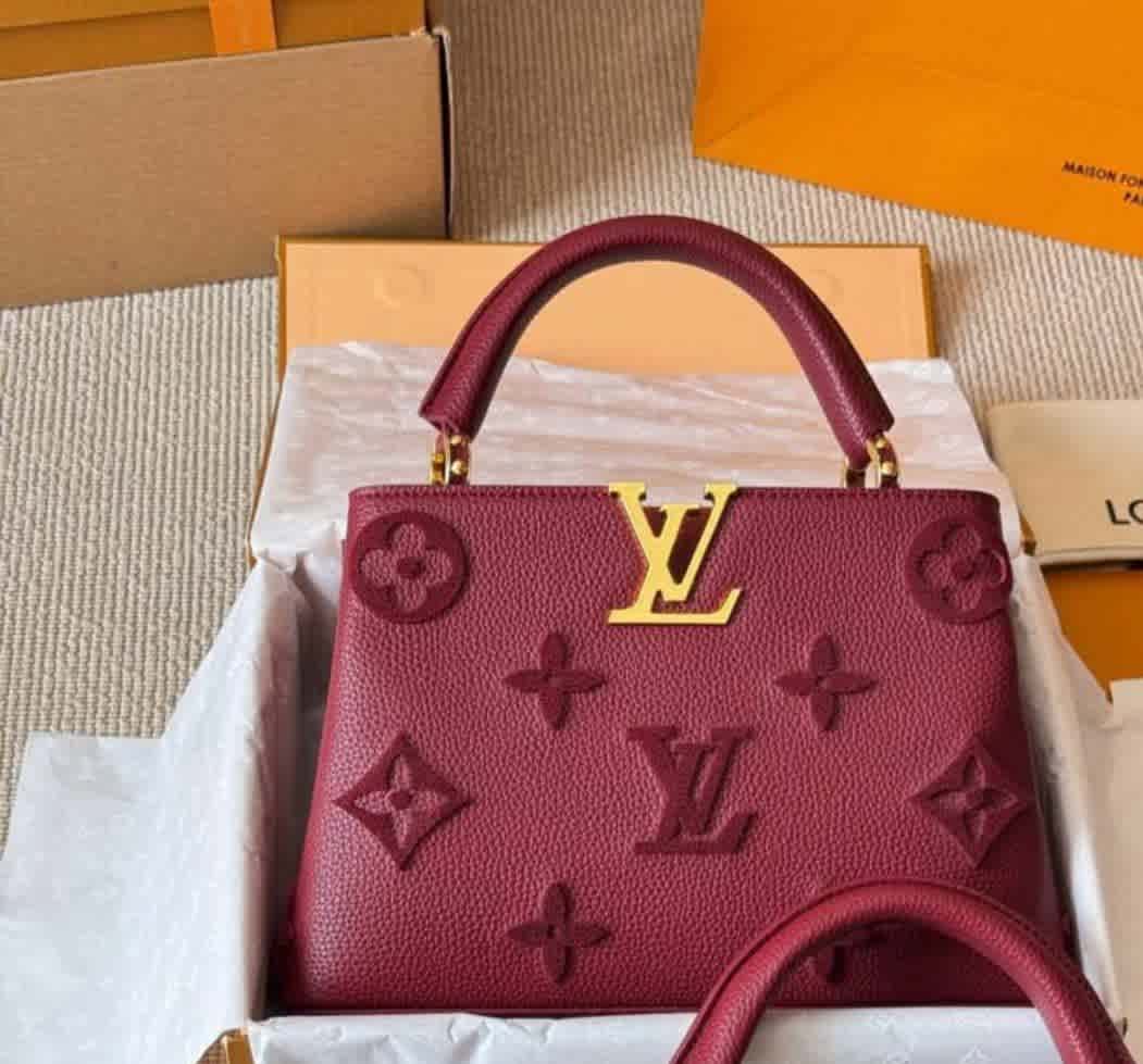 Wine Louis Vuitton Cappucines Black Handbag
