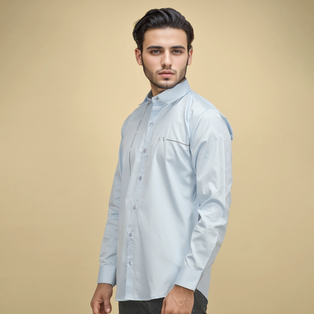 Sky Blue Armani Exchange Pipe logo Black Premium Shirt