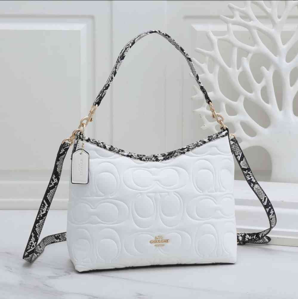 White Coach Emboss Laurel Beige Shoulder Bag