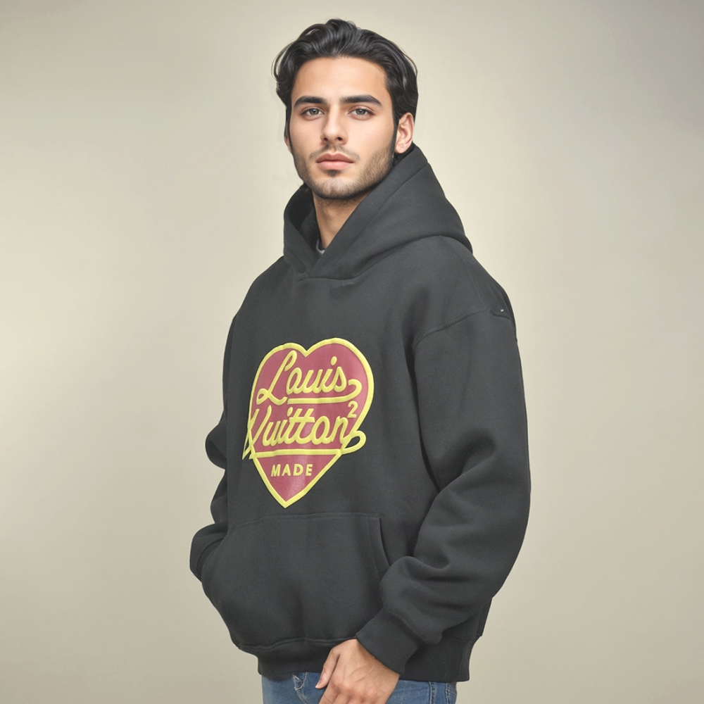 Black Louis Vuitton Heart Print Cream Premium Hoodie