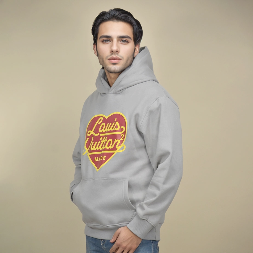 Grey Louis Vuitton Heart Print Cream Premium Hoodie