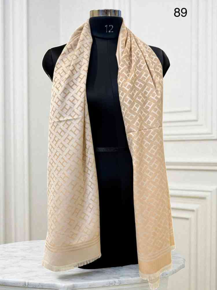 Beige Hermes Premium Quality Brown Woollen Reversible Stole