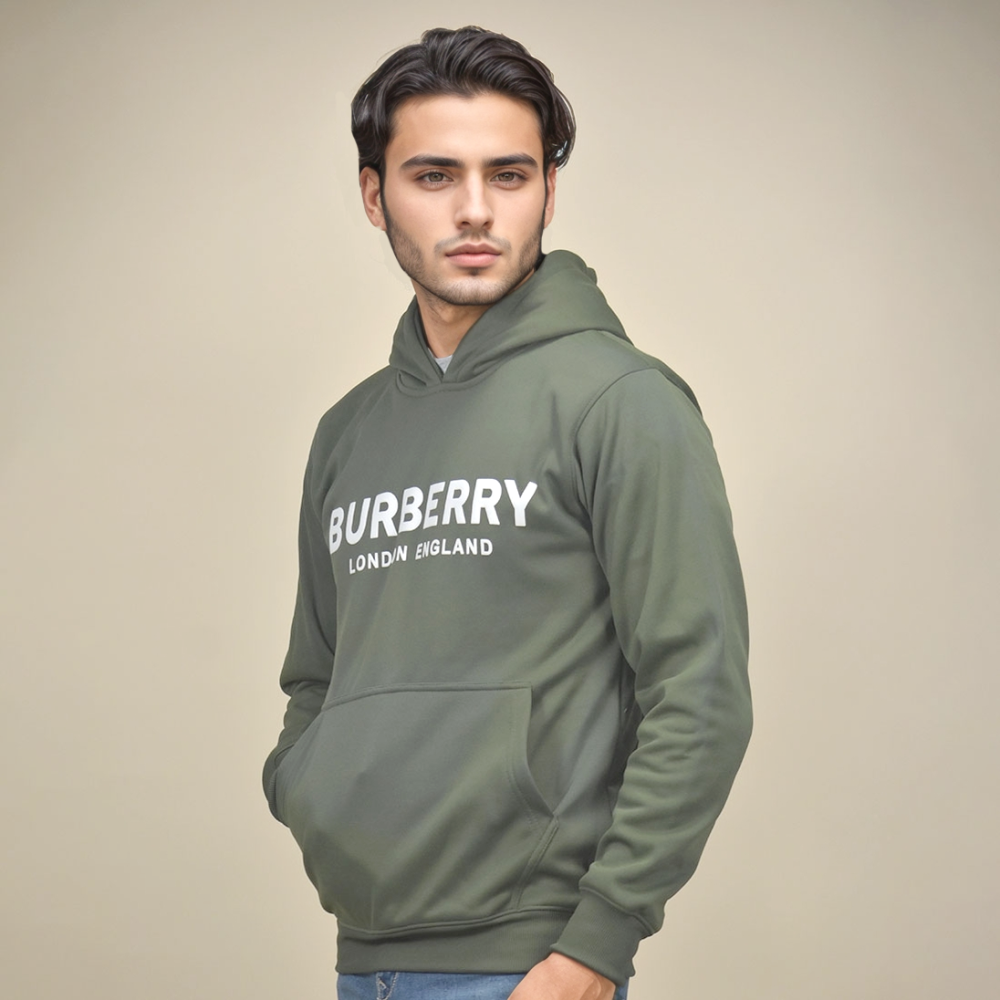 Dark Green Burberry Grey Premium Quality Hoodie
