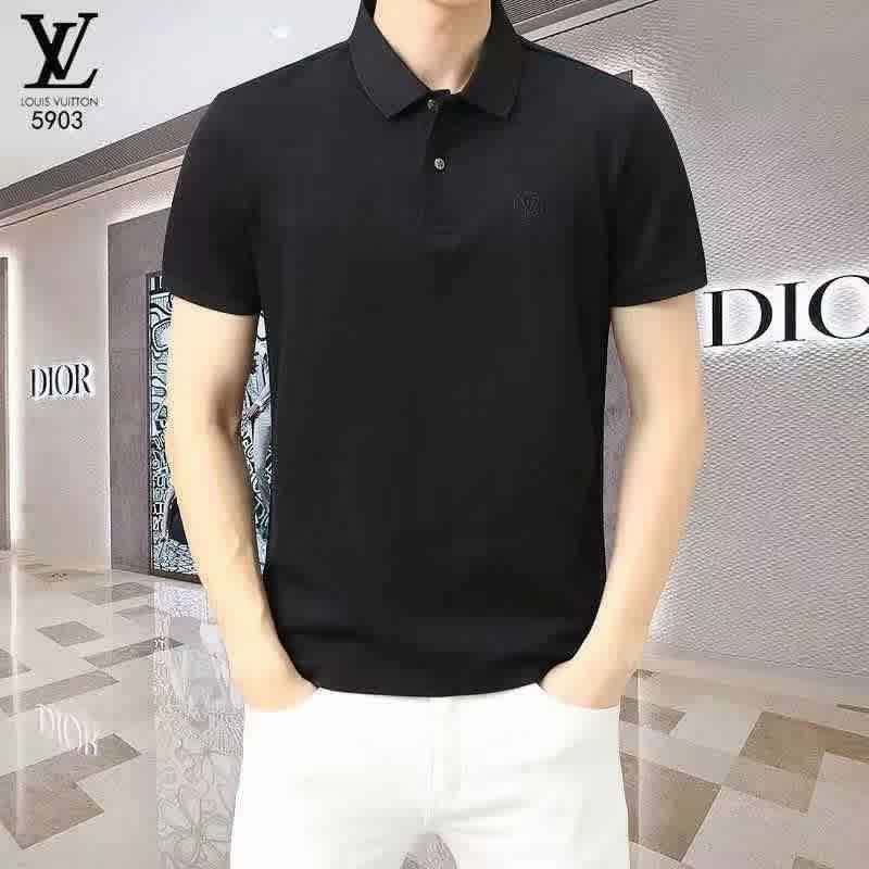Black Louis Vuitton White Embroidery Logo Premium T-shirt