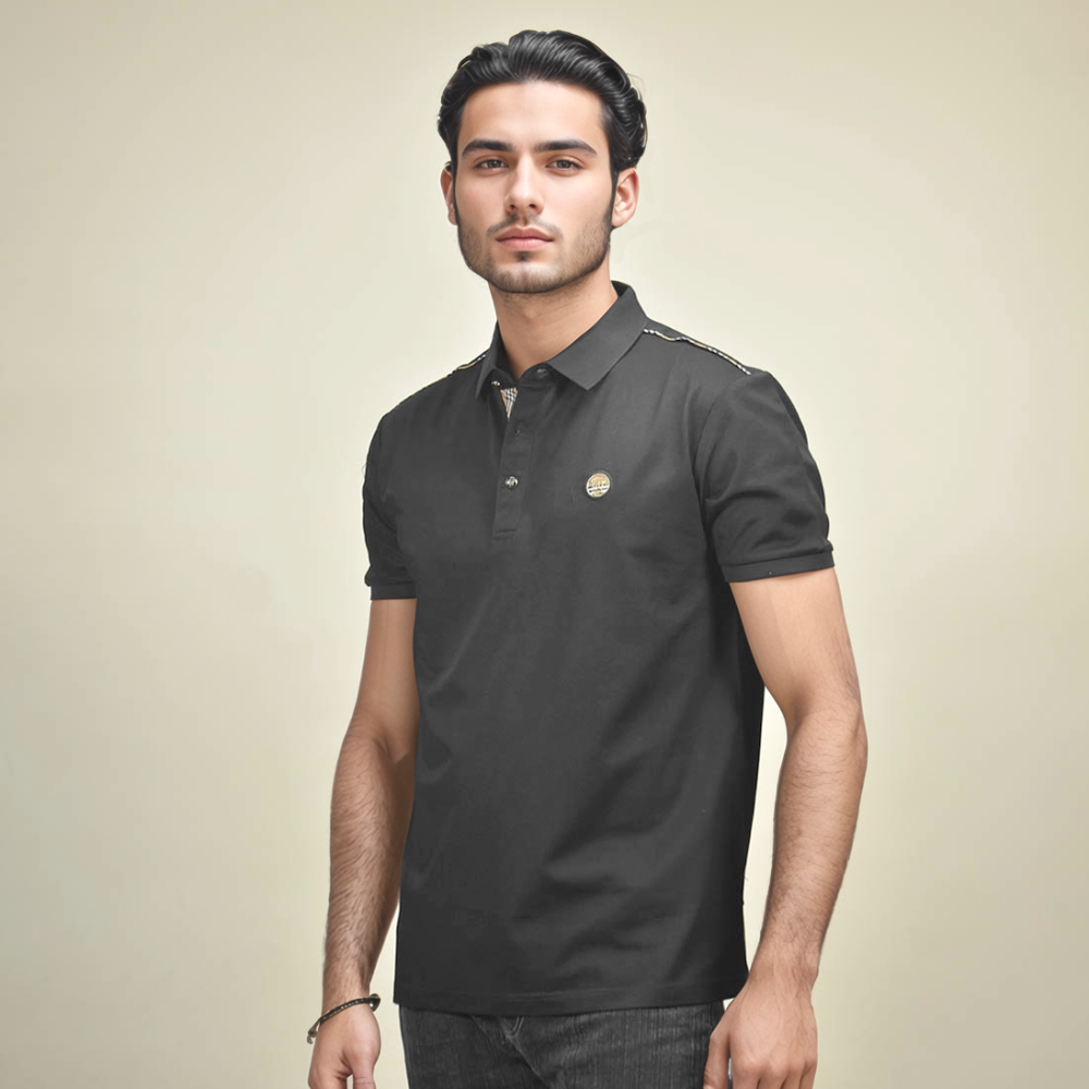 Black Burberry White Premium Quality Polo T-shirt