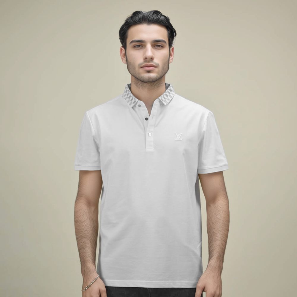 Louis Vuitton White Embroidery Logo Premium Polo T-shirt-thumb-1