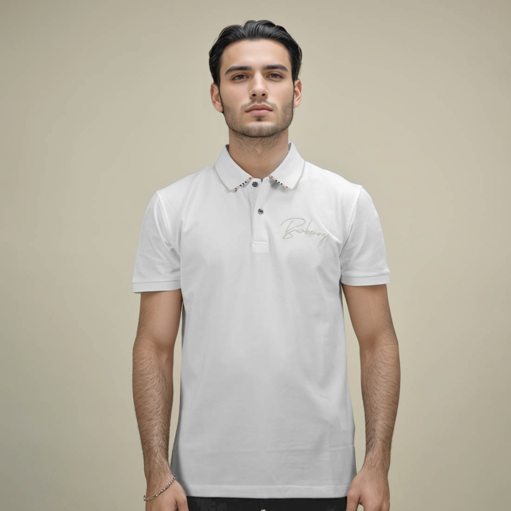 Burberry White Premium Quality Polo Tees-1