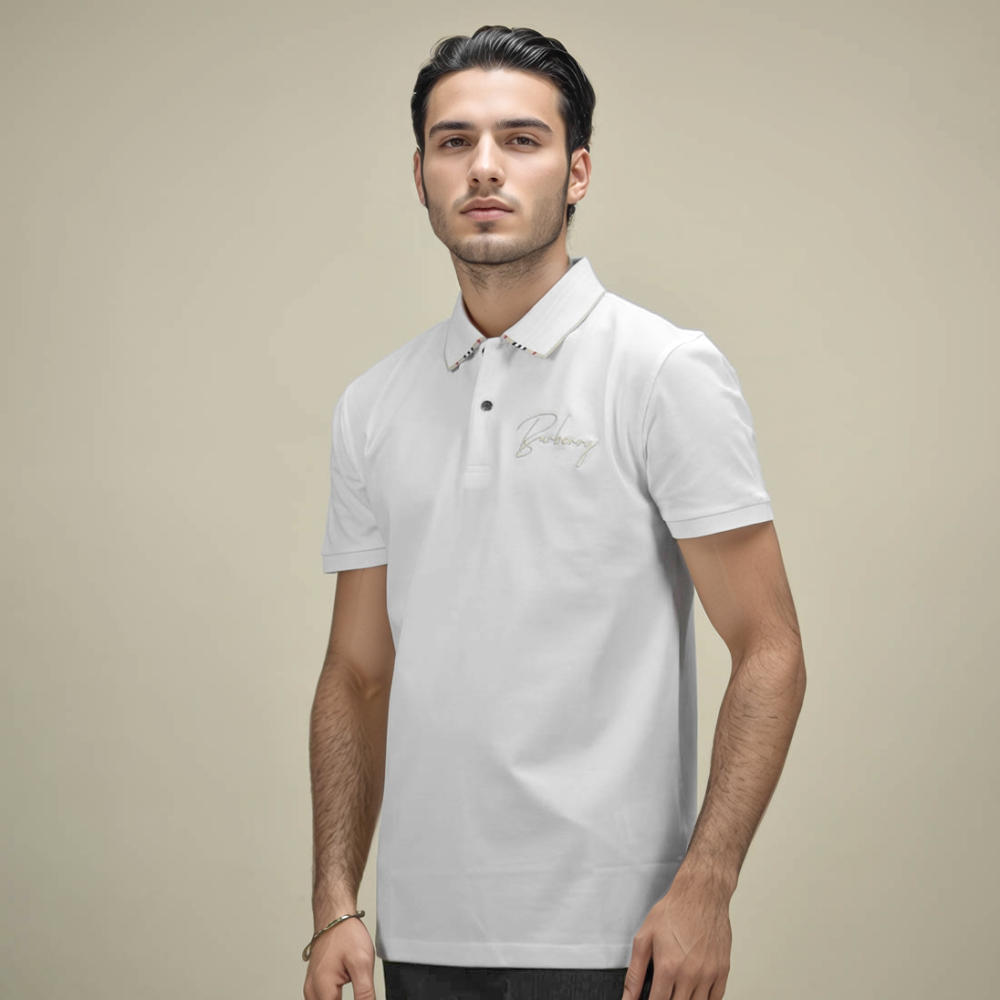 White Burberry Brown Premium Quality Polo Tees