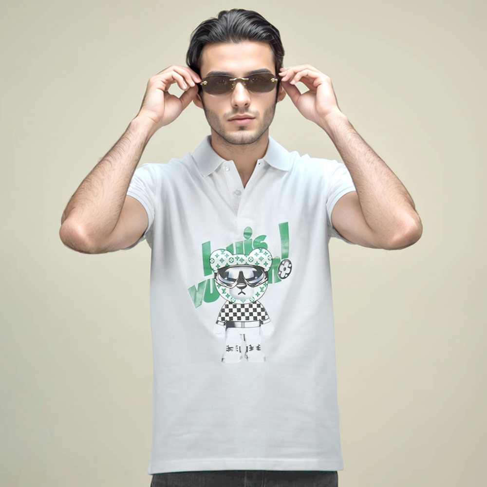 Louis Vuitton Teddy Print White Premium Polo T-shirt-2