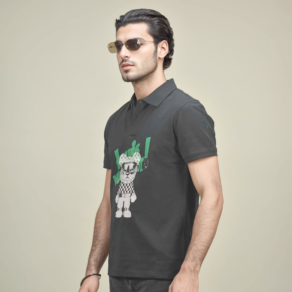 Louis Vuitton Teddy Print Black Premium Polo T-shirt-thumb-0