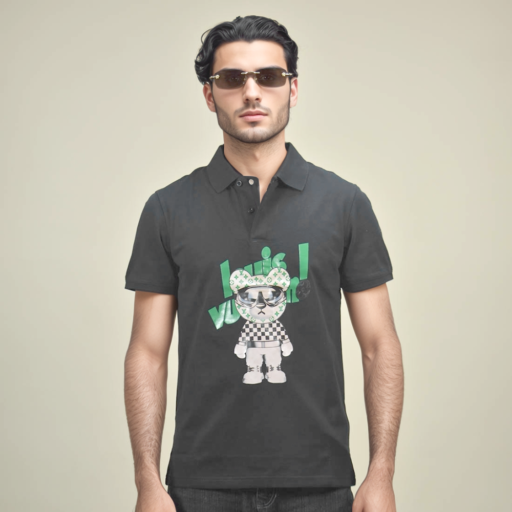 Louis Vuitton Teddy Print Black Premium Polo T-shirt-thumb-1