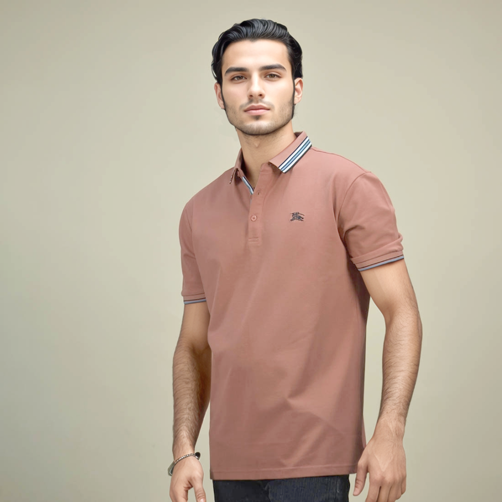 Orange Burberry Embroidered logo Black Premium Quality Polo T-shirt