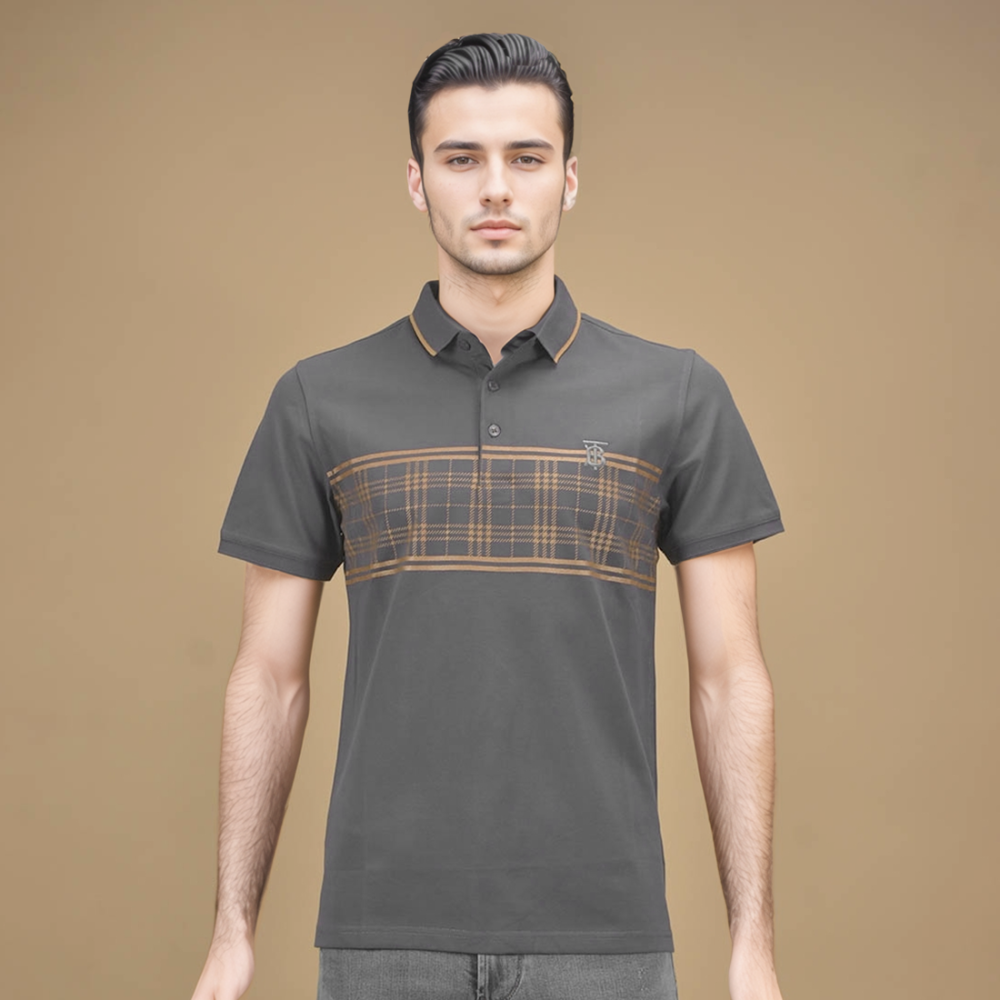 Burberry TB Embroidered Grey Premium Polo T-shirt-1