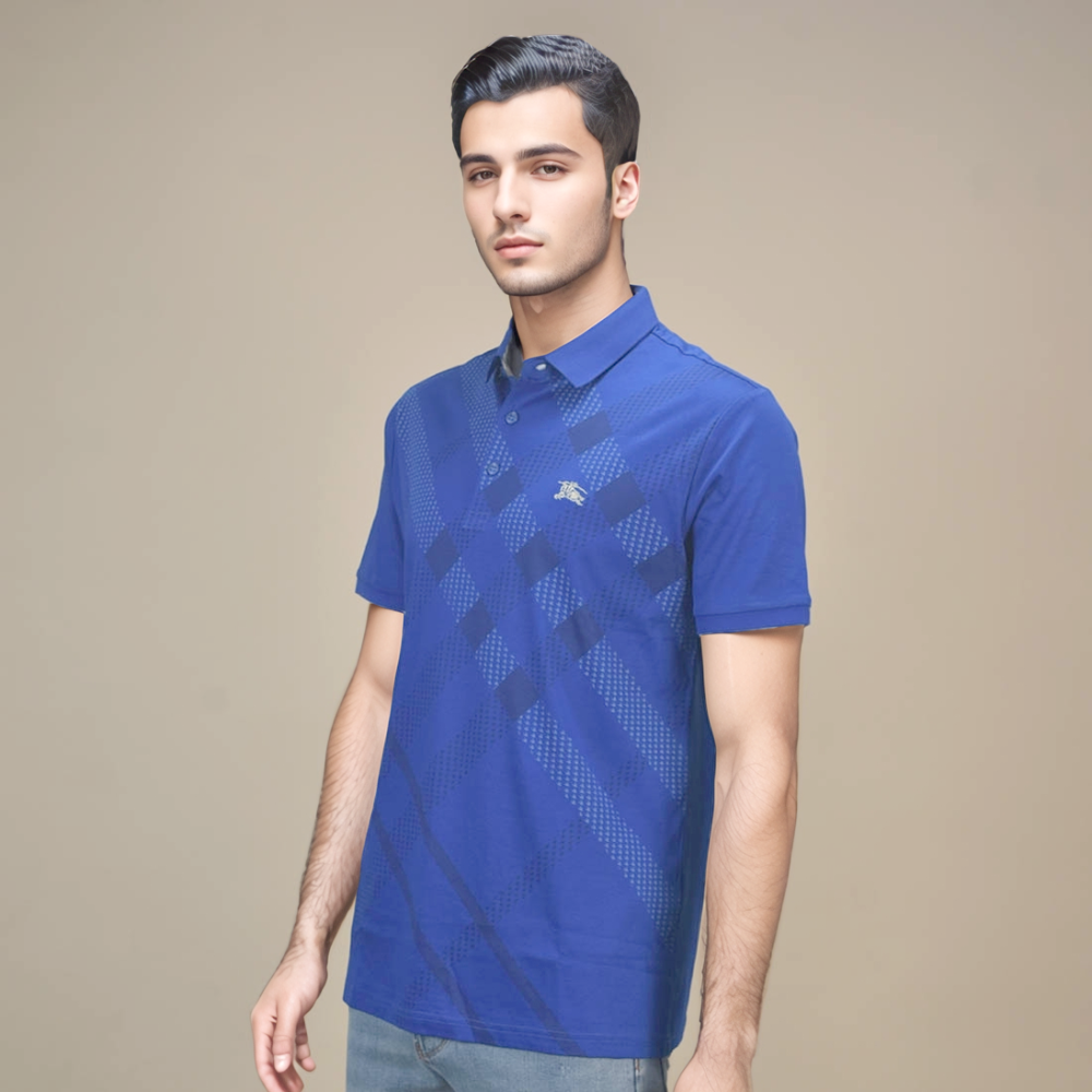 Blue Burberry Embroidered logo Black Premium T-shirt
