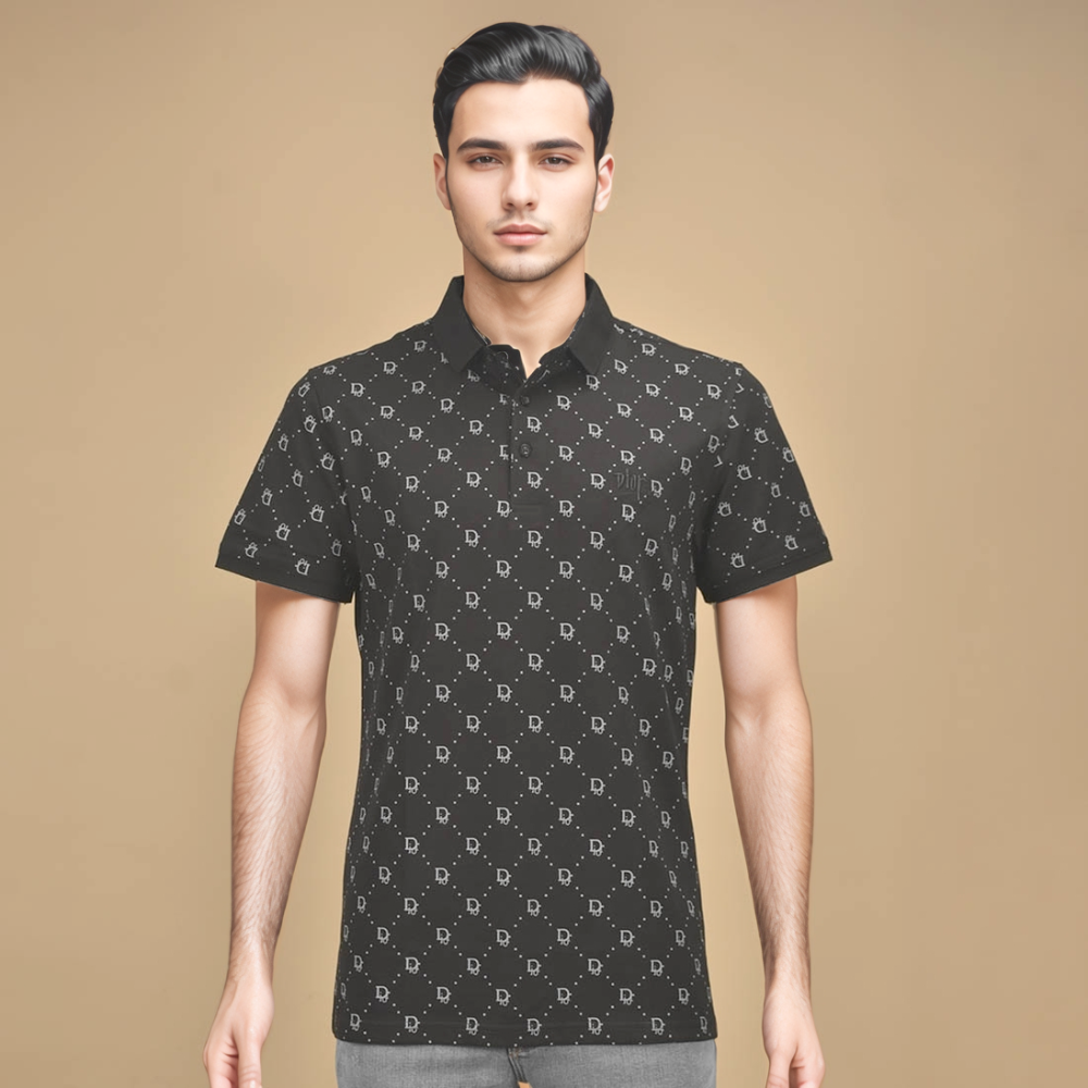 Dior Printed Black Premium Quality Polo Tees-1