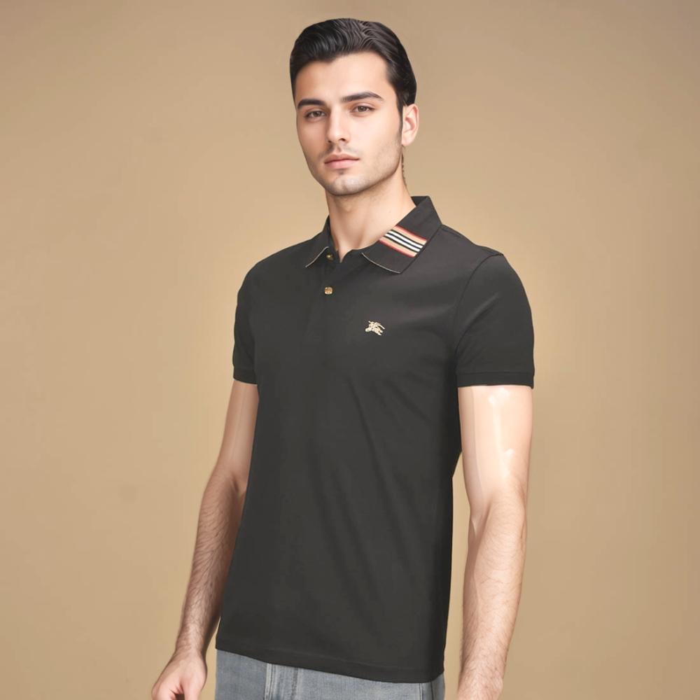 Black Burberry Embroidered logo White Premium T-shirt