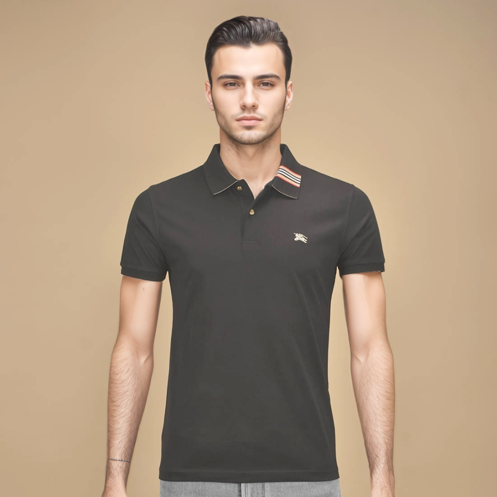 Burberry Embroidered logo Black Premium Polo T-shirt-thumb-1