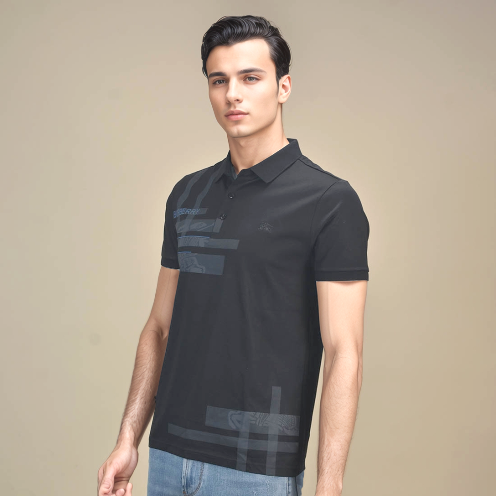 Black Burberry Grey Premium Quality Polo Tees
