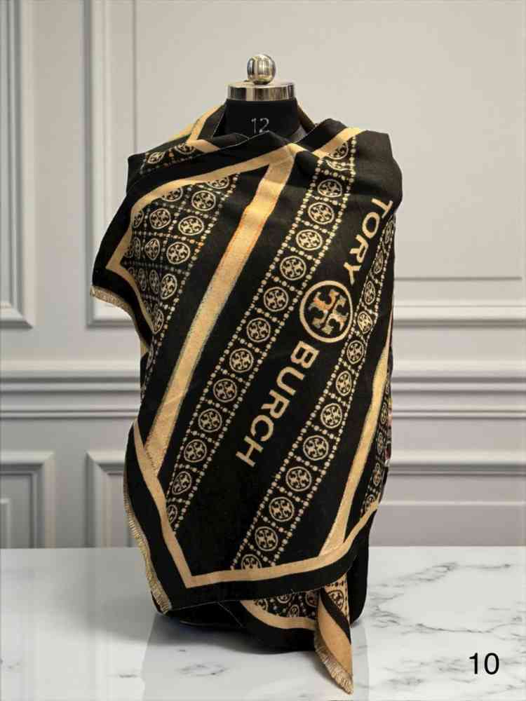 Black/Brown Tory Burch Designer Black Woollen Stole