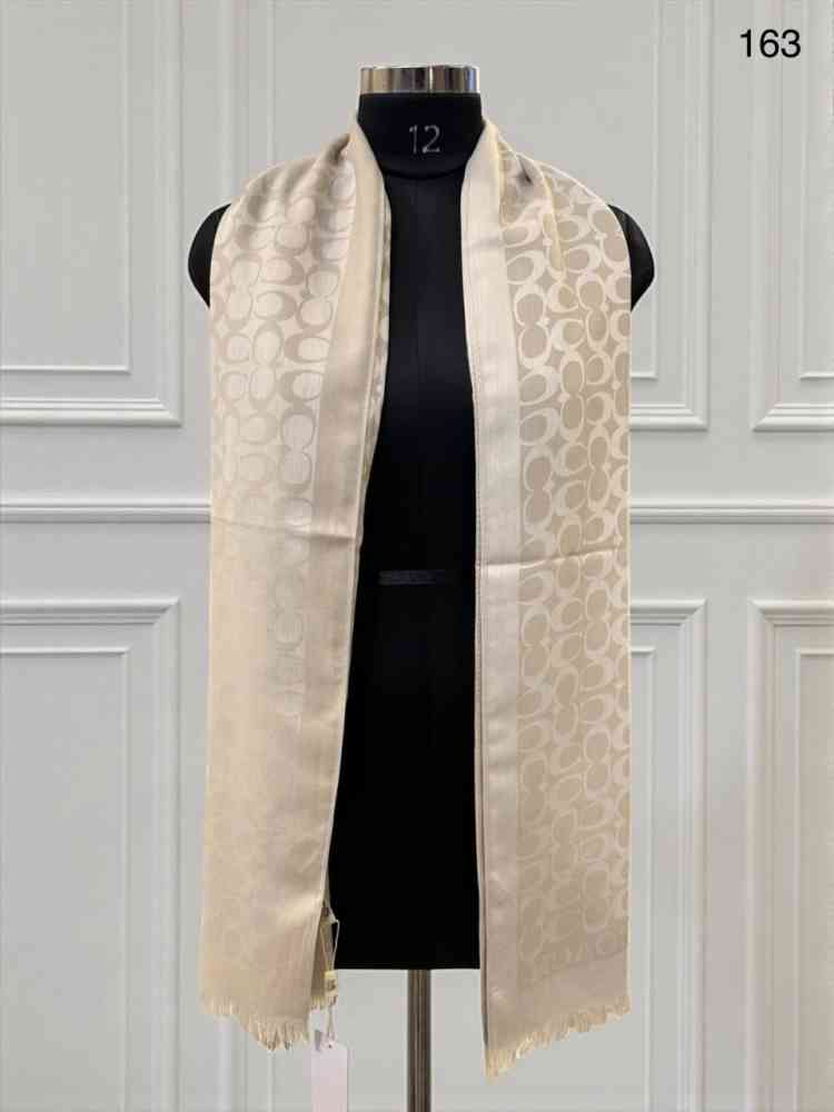 Cream Coach Signature Brown C Border Woollen Stole