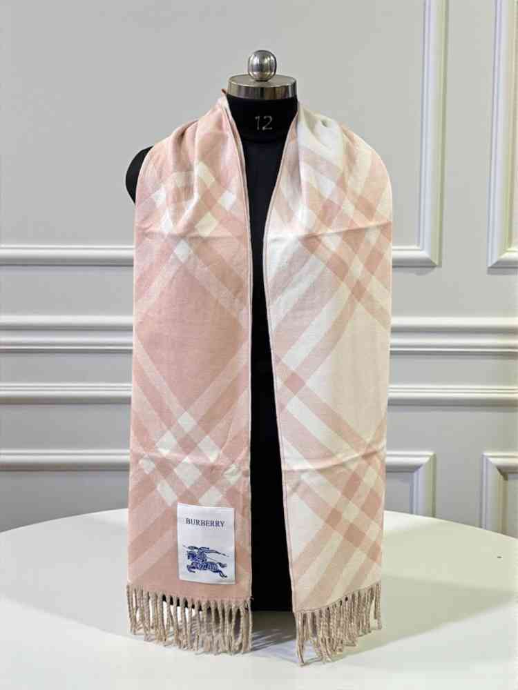 Light Pink Burberry Check Cashmere Grey Stole