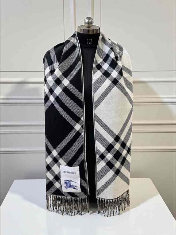 Burberry Check Cashmere White & Black Stole-thumb-0