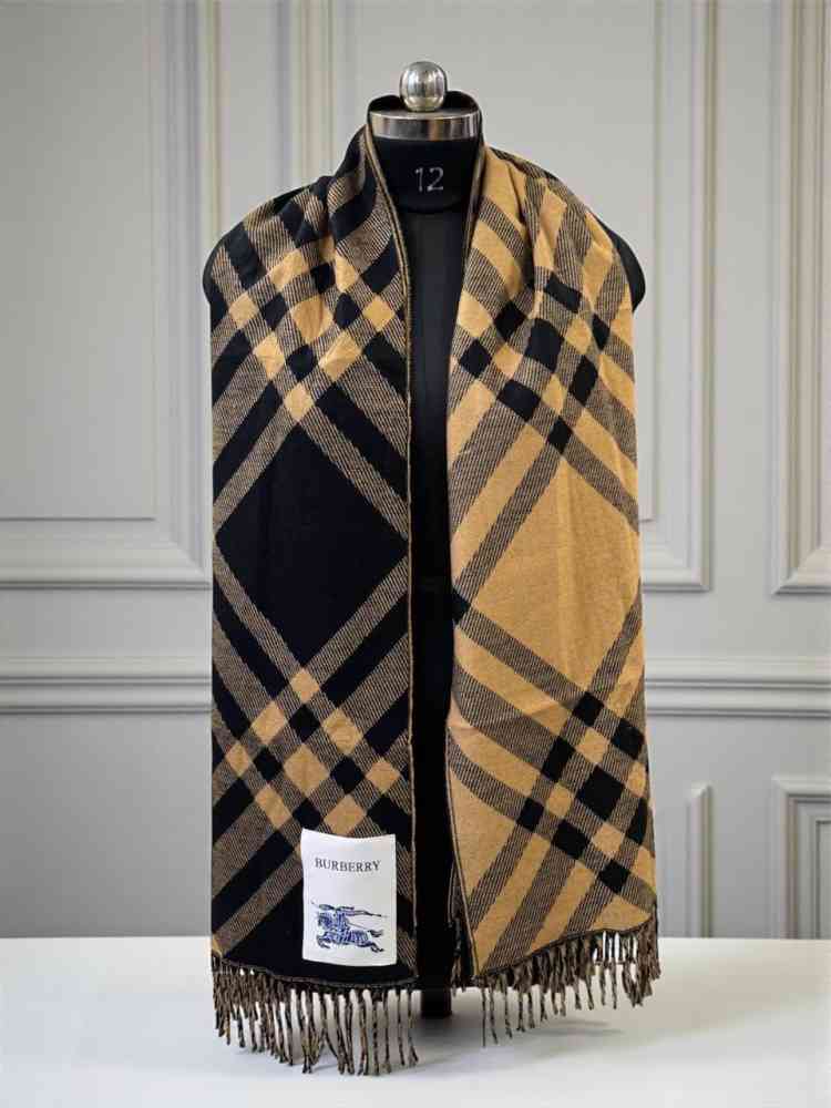 Black Burberry Check Cashmere Grey Stole