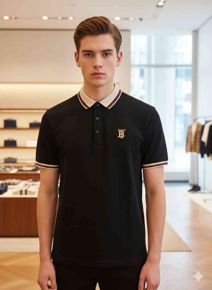 Black Burberry White Premium Exclusive Polo T-shirt