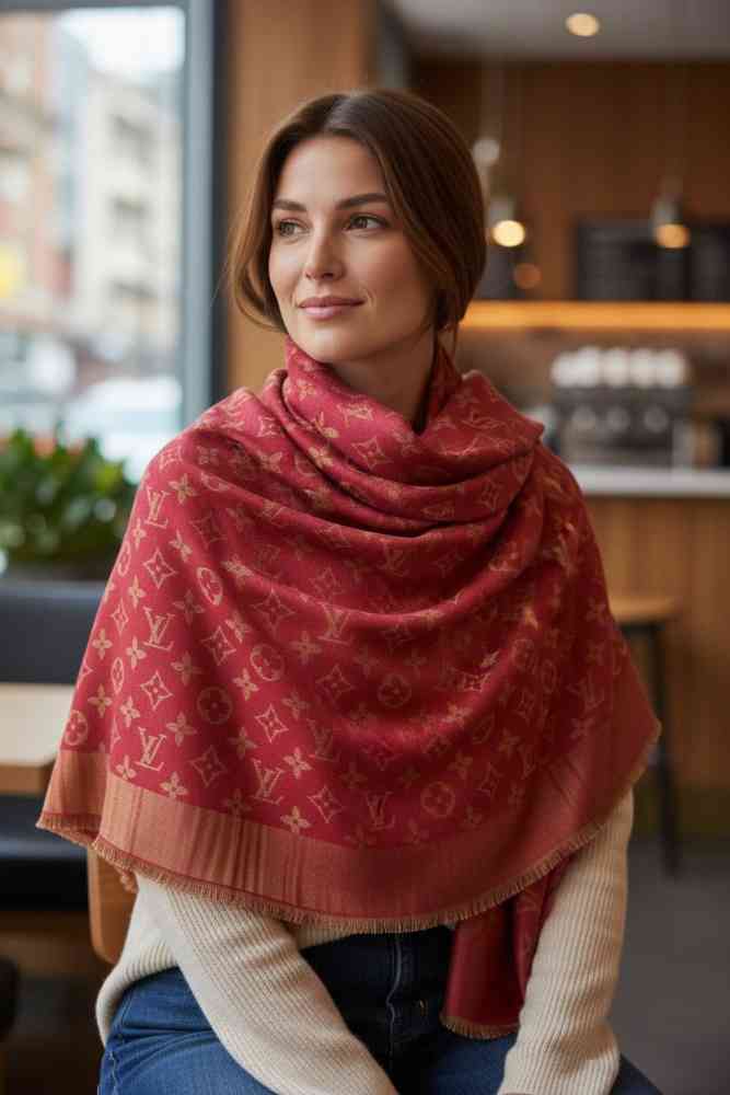 Red Louis Vuitton Reversible Green Shine Monogram Shawl