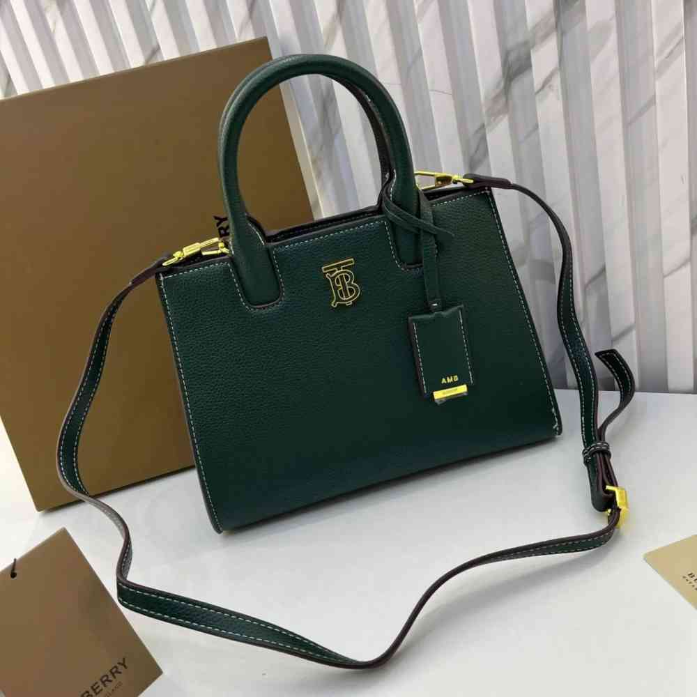 Green Burberry `tb` Beige Satchel Handbag