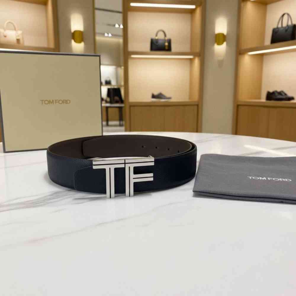 Tom Ford Silver Premium Quality Leather Belt-thumb-0