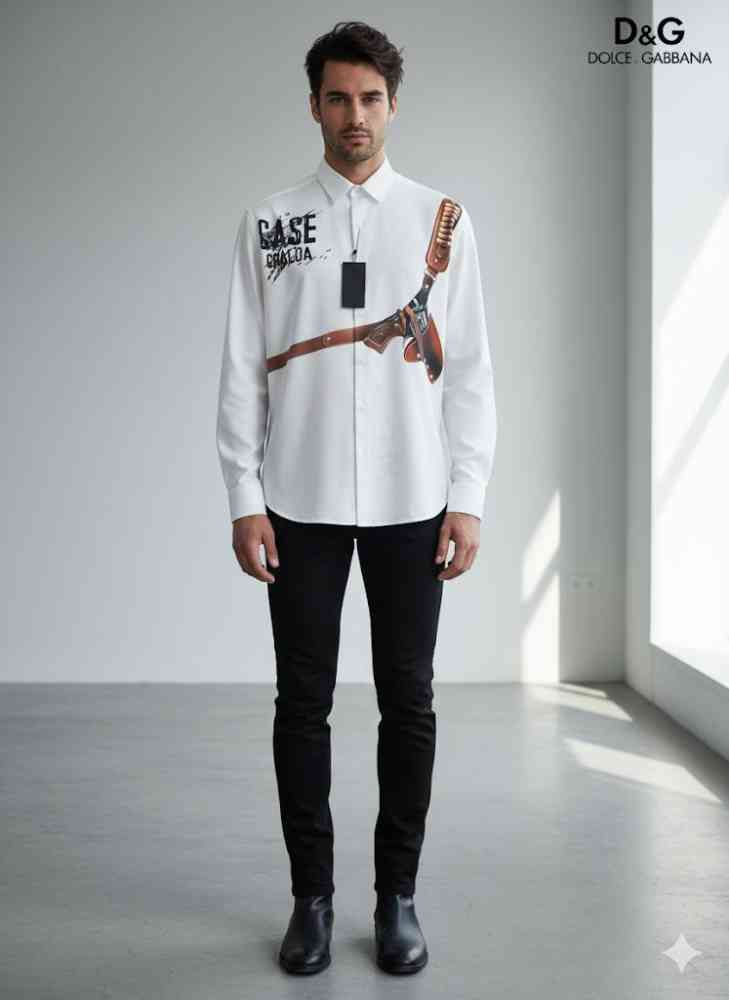 Dolce & Gabbana Revolver Print  White Premium Shirt-1
