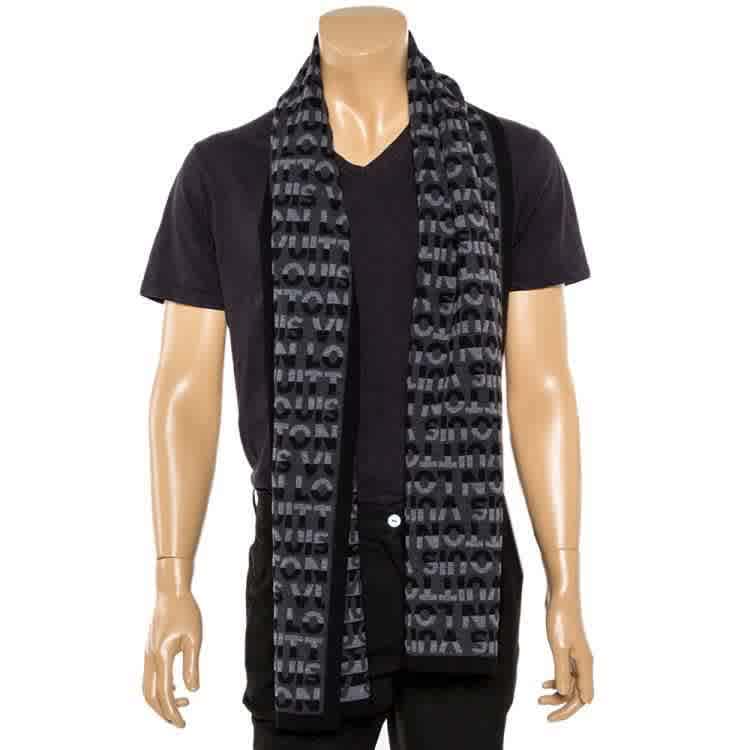 Louis Vuitton Black Cashmere Wool Blend Scarf-thumb-2