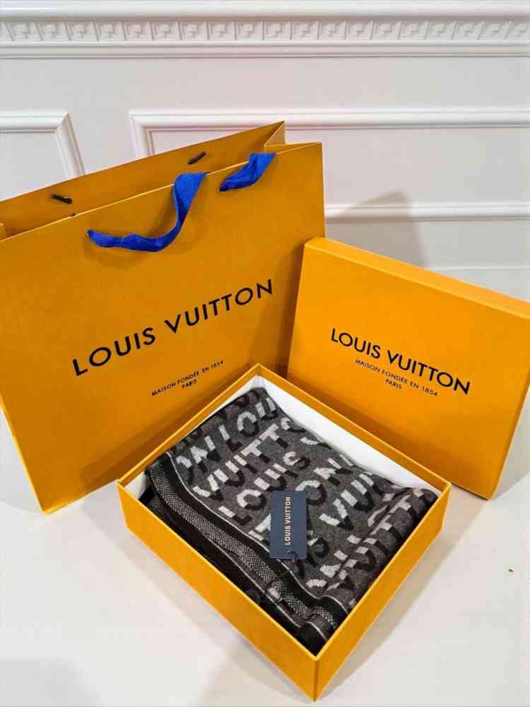 Louis Vuitton Black Cashmere Wool Blend Scarf-thumb-3