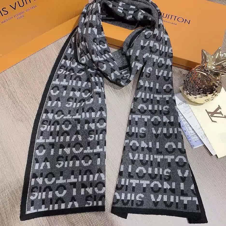 Louis Vuitton Black Cashmere Wool Blend Scarf-thumb-1