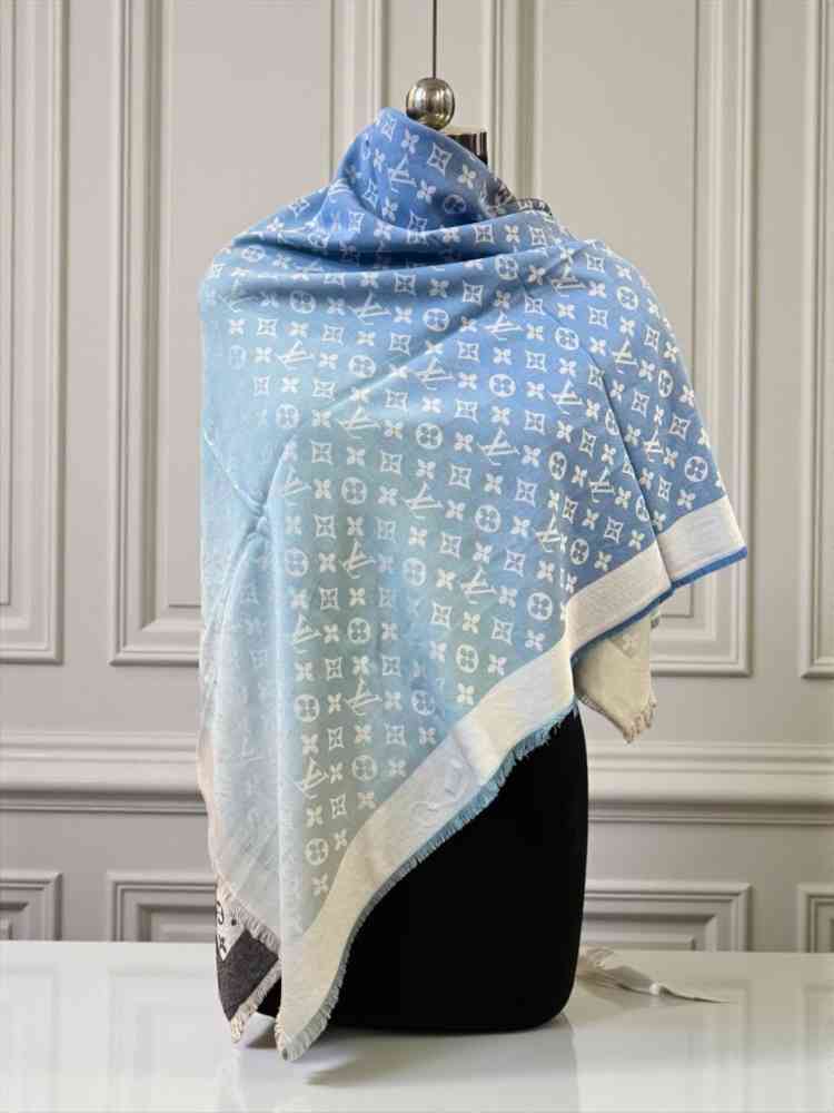 Blue Louis Vuitton Designer Pink Ombre Stole