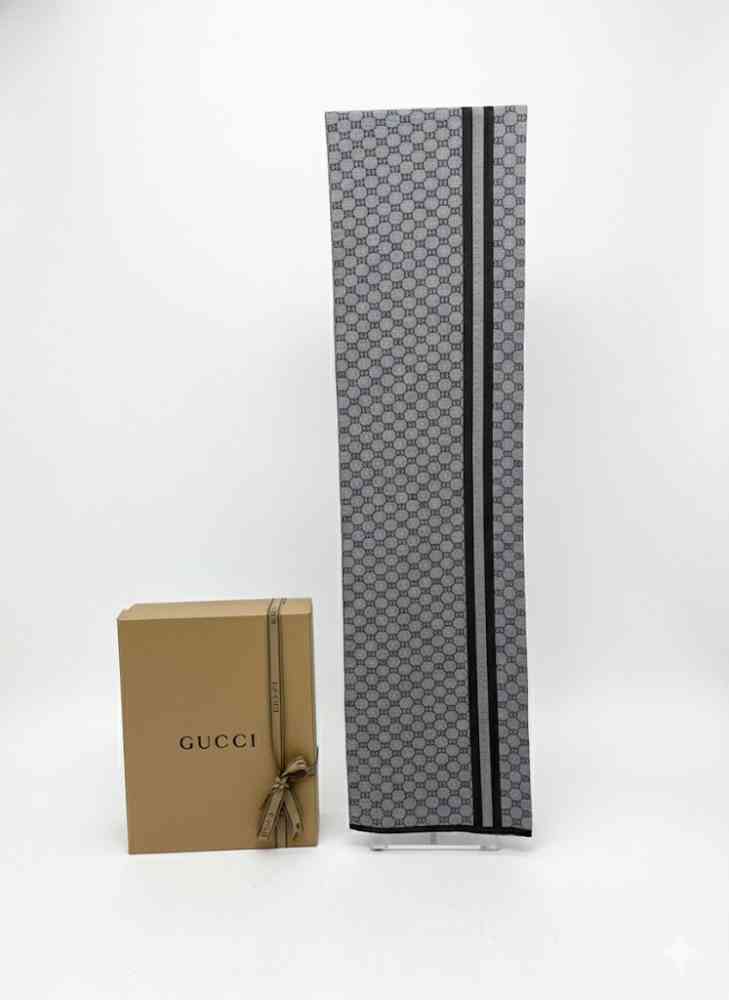 Gucci GG Monogram Bee Warm Grey Woolen Stole-2