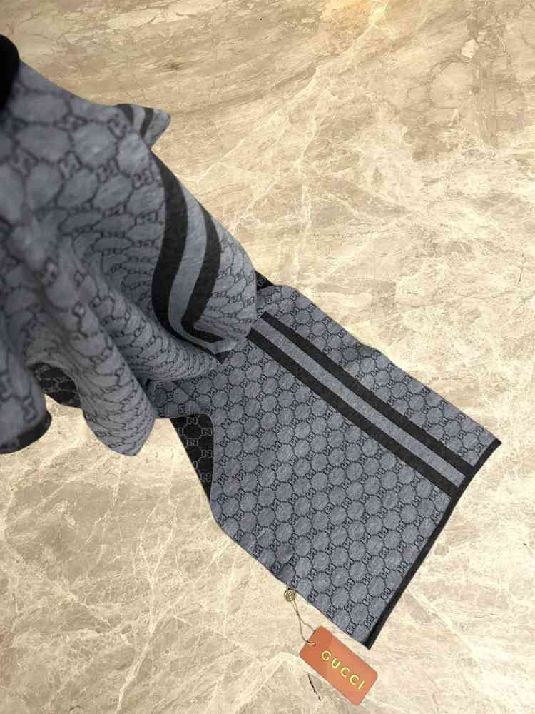 Gucci GG Monogram Bee Warm Grey Woolen Stole-1