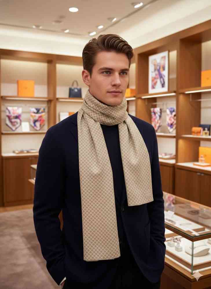 Hermes Premium Quality Beige Woollen Reversible Stole-thumb-0