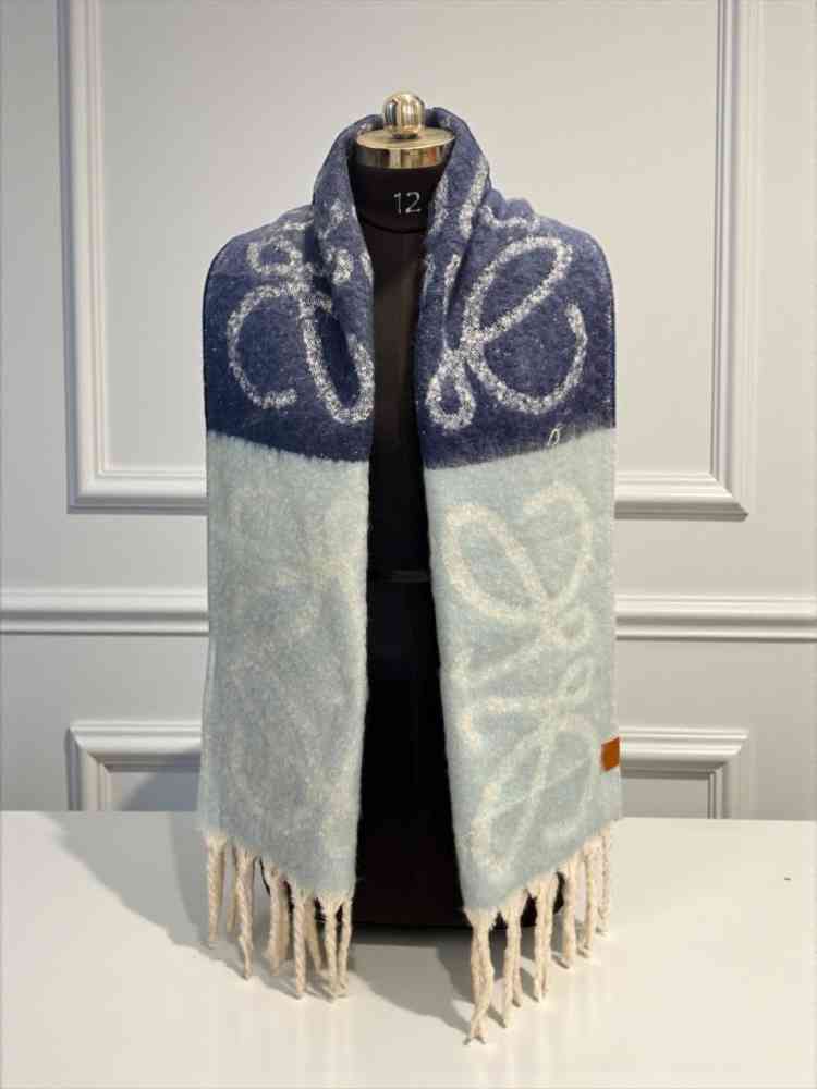 Blue Loewe Anagram Beige Woollen Stole